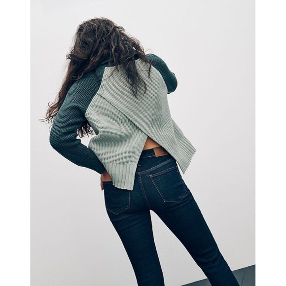 Madewell Colorblock Eastbrook Turtleneck Cross-Back Sweater in Green - Sz XXS - Picture 7 of 9